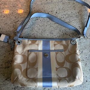COACH HAMPTONS SIGNATURE STRIPE HIPPIE SWING/ SHOULDER BAG CHAMBRAY #22418M